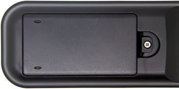 Guestroom remote battery door with screw